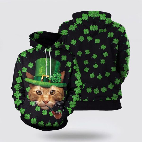 Cat Four Leaf Clovers St Patrick’s Day 3D All Over Print Hoodie, St Patricks Day Shirts