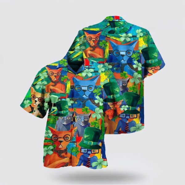 Cat Have A Purrfect Saint Patricks Day Hawaiian Shirt, St Patricks Day Shirts, Shamrock Hawaiian Shirt