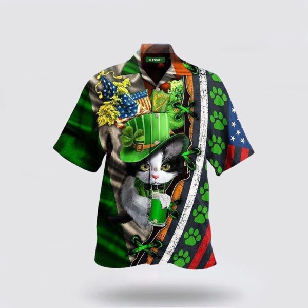 Cat St Patricks Day Shirts, Shamrock Hawaiian Shirt