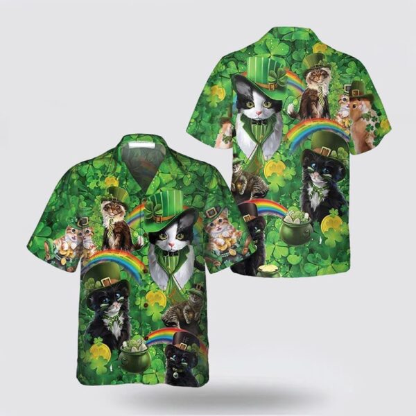 Cats Saint Patrick’s Day Hawaiian Shirt, St Patricks Day Shirts, Shamrock Hawaiian Shirt