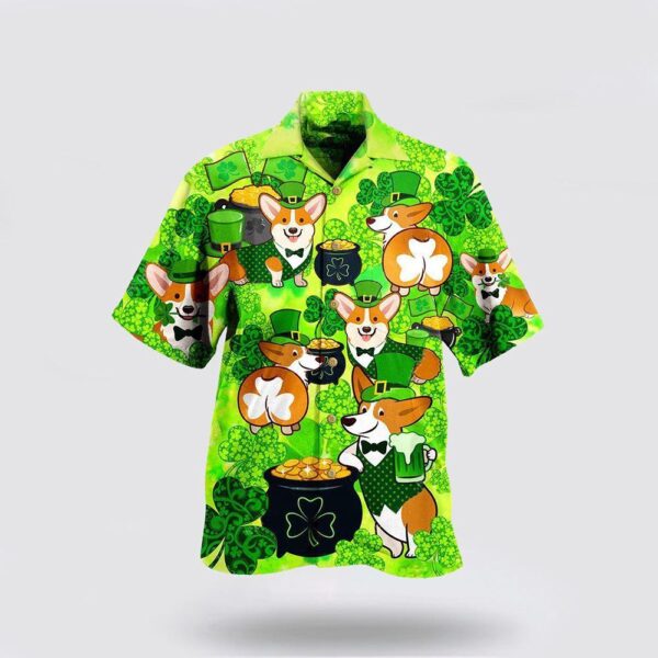 Corgi Patrick’s Day Hawaiian Shirt, St Patricks Day Shirts, Shamrock Hawaiian Shirt