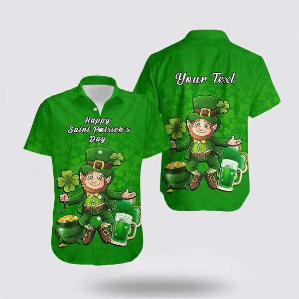 Custom Ireland Hawaiian Shirt Saint Patricks Day Happy Leprechaun And Shamrock, St Patricks Day Shirts, Shamrock Hawaiian Shirt