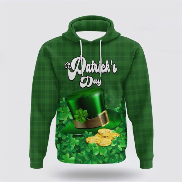 Customized St Patricks Day Hoodie Green Leprechaun Hat With Clover Leaf No2, St Patricks Day Shirts