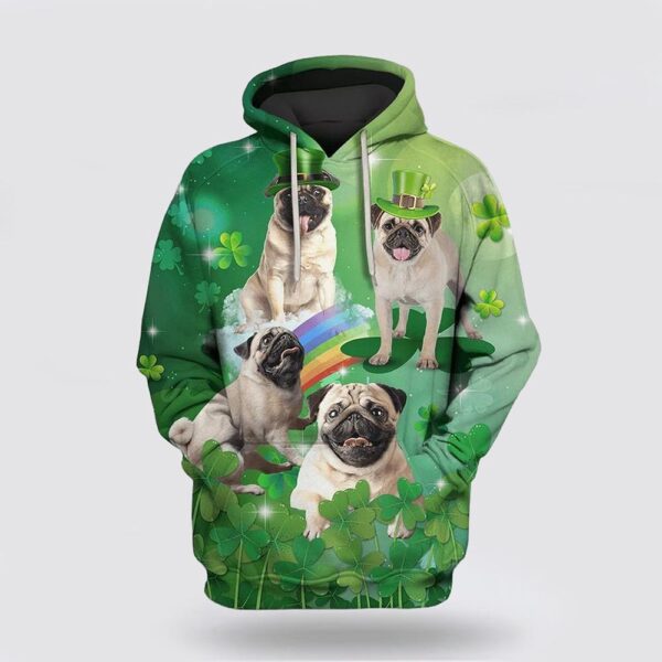 Cute Pugs Dog Saint Patricks Day Over Print 3D Hoodie, St Patricks Day Shirts
