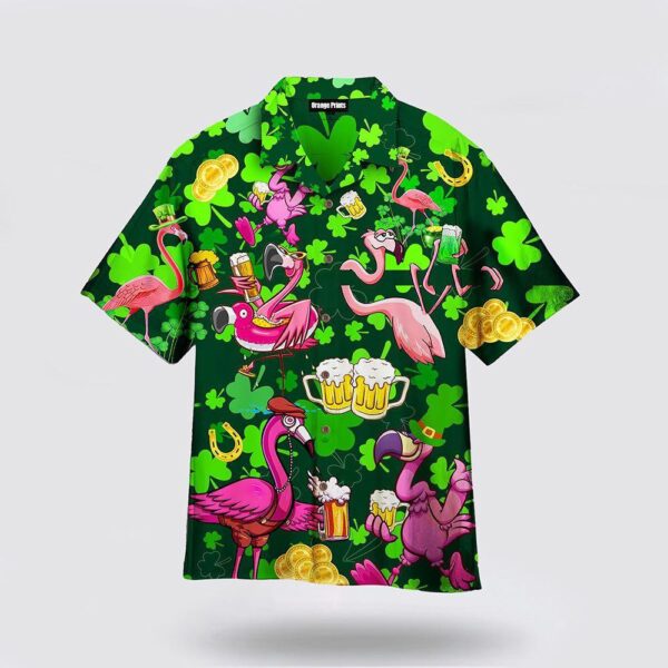 Flamingo And Beer Patrick’s day Hawaiian Shirt, St Patricks Day Shirts, Shamrock Hawaiian Shirt