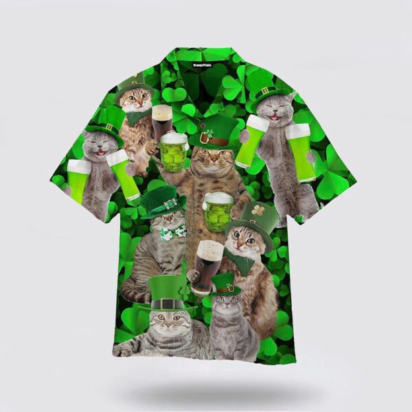 Happy Cats St Patricks Day Shirts, Shamrock Hawaiian Shirt