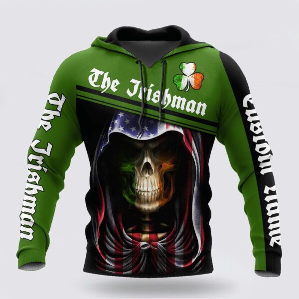Irish Skull St Patrick Day Unisex Shirts Custom Name Hoodie 3D All Over Printed, St Patricks Day Shirts