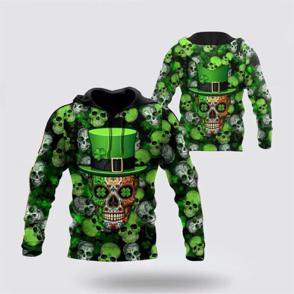 Irish Skull St Patrick Day Unisex Shirts Hoodie 3D All Over Printed, St Patricks Day Shirts