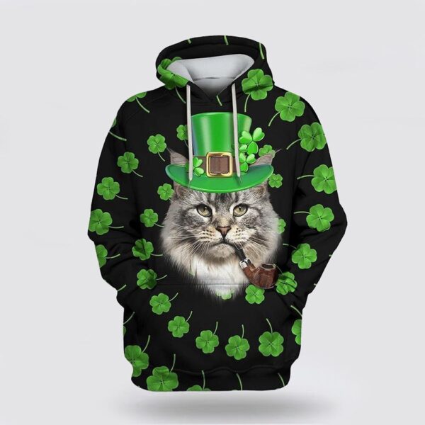 Maine Coon Cat Saint Patricks Day Over Print 3D Hoodie, St Patricks Day Shirts