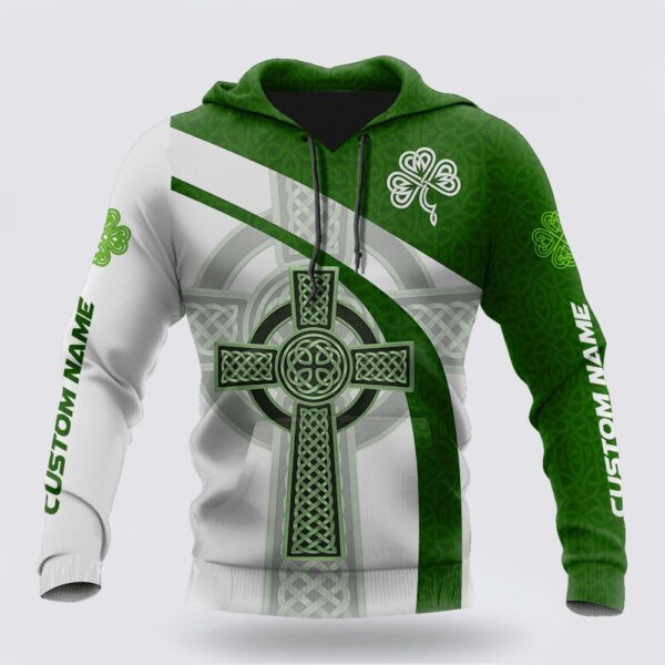 Personalized Irish Celtic Knot Cross 3D Design Print Hoodie Gift For Saint Patrick’s Day, St Patricks Day Shirts