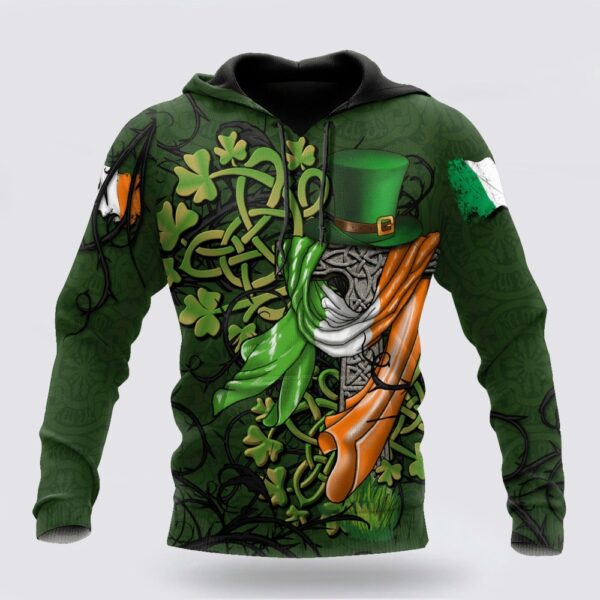 Premium Unisex Hoodie Irish St Patricks Celtic Cross And Ireland Flag, St Patricks Day Shirts