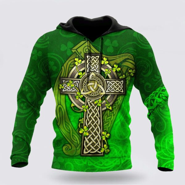 Premium Unisex Hoodie Irish St Patricks Celtic Cross And The Irish Harp, St Patricks Day Shirts