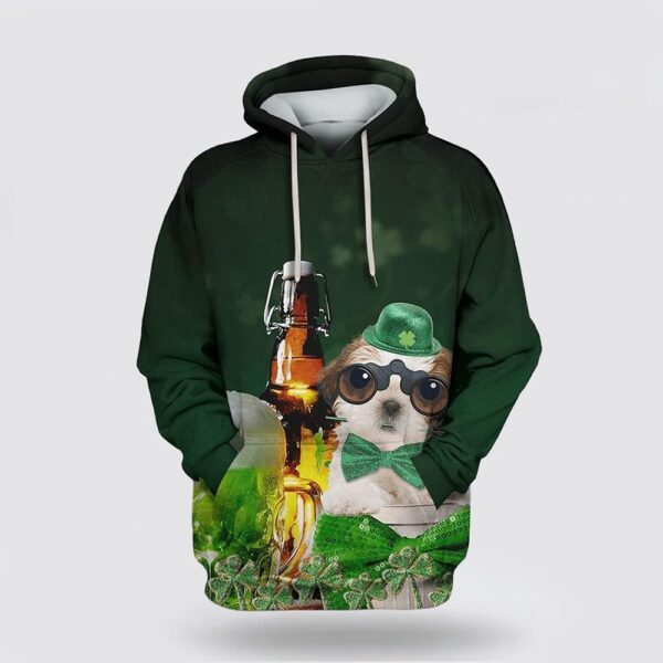 Shih Tzu Dog Saint Patricks Day Over Print 3D Hoodie, St Patricks Day Shirts