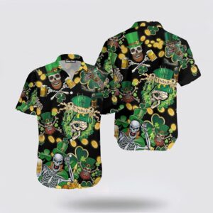 St. Patrick’S Day Skull Hawaiian Shirt,…