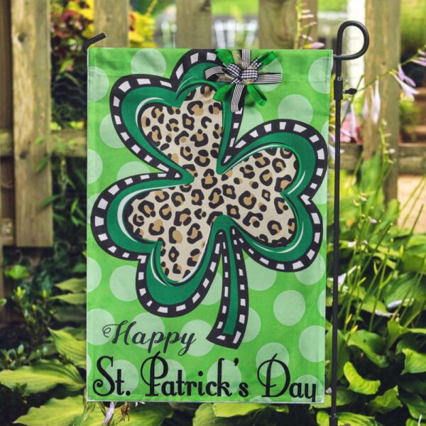 St Patrick Day Flag, Animal Print Shamrock Burlap Flag, St Patrick’s Flag, St Patrick’s Day Garden Flag