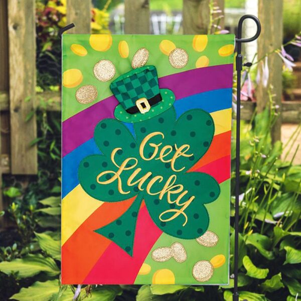 St Patrick Day Flag, Get Lucky Applique Flag, St Patrick’s Flag, St Patrick’s Day Garden Flag