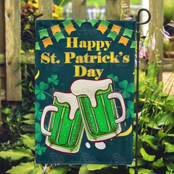 St Patrick Day Flag, Green Beer Toast! Double Sided Flag, St Patrick’s Flag, St Patrick’s Day Garden Flag