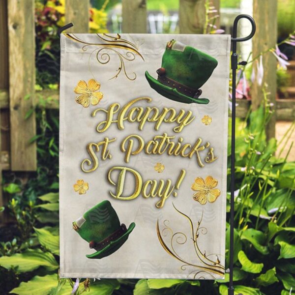 St Patrick Day Flag, Happy St. Patrick’s Day Gold Tone Double Sided Flag, St Patrick’s Flag, St Patrick’s Day Garden Flag