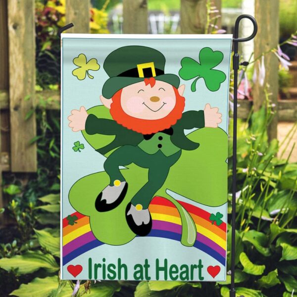 St Patrick Day Flag, Irish At Heart Applique House Flag, St Patrick’s Flag, St Patrick’s Day Garden Flag