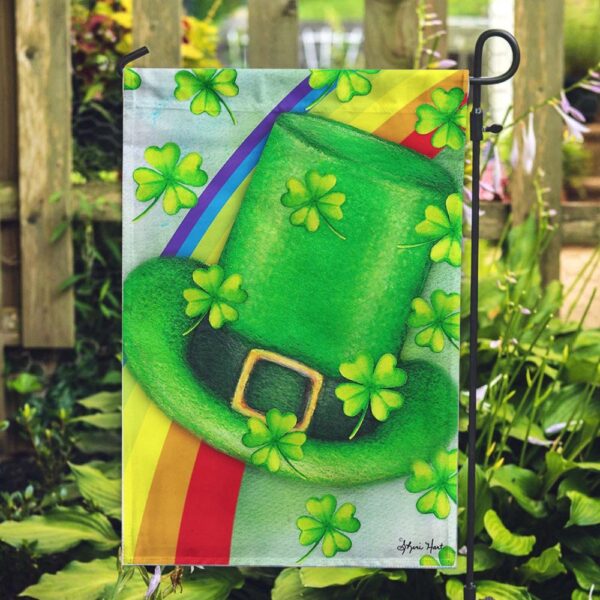 St Patrick Day Flag, Leprechaun Hat Rainbow Flag, St Patrick’s Flag, St Patrick’s Day Garden Flag