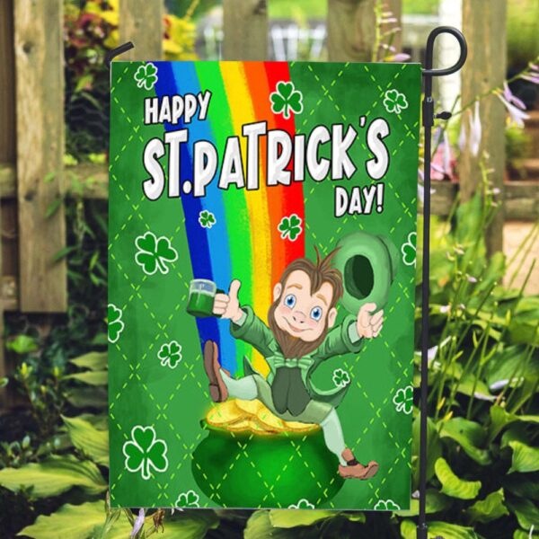 St Patrick Day Flag, Leprechaun Rainbow Double Sided Flag, St Patrick’s Flag, St Patrick’s Day Garden Flag