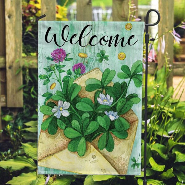 St Patrick Day Flag, Lucky Clover Welcome Flag, St Patrick’s Flag, St Patrick’s Day Garden Flag