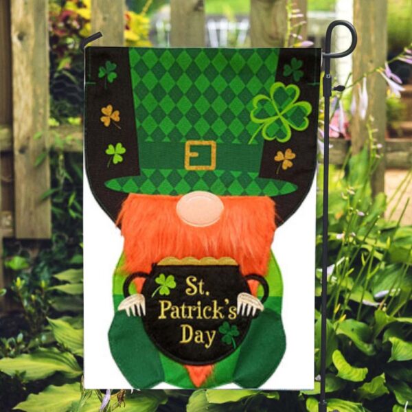 St Patrick Day Flag, Lucky Gnome Burlap Sculpted House Flag, St Patrick’s Flag, St Patrick’s Day Garden Flag