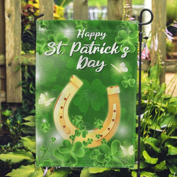 St Patrick Day Flag, Lucky Golden Horseshoe Double Sided Flag, St Patrick’s Flag, St Patrick’s Day Garden Flag