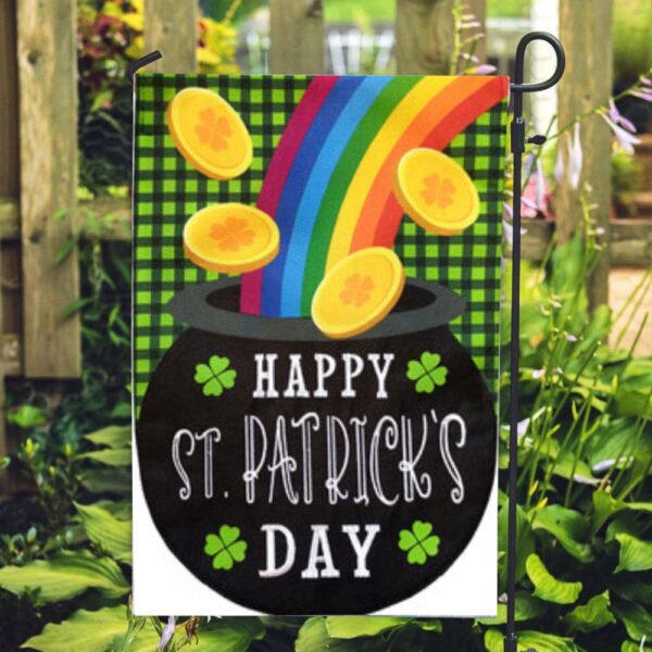 St Patrick Day Flag, Lucky Pot St. Patrick’s Day Burlap House Flag, St Patrick’s Flag, St Patrick’s Day Garden Flag