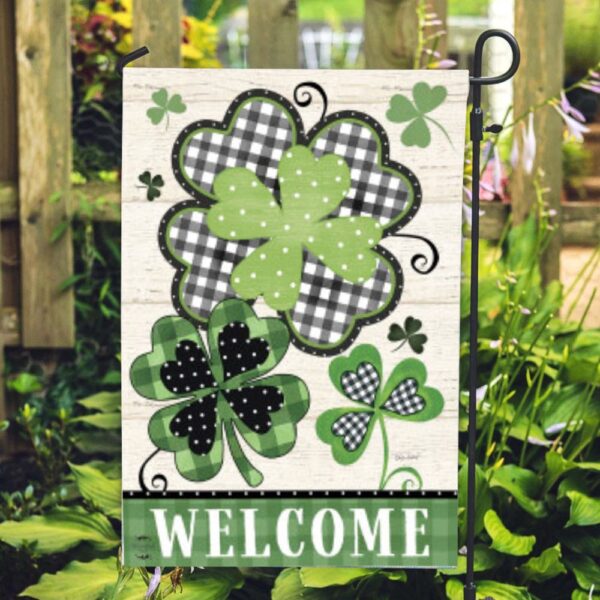 St Patrick Day Flag, Patterned Shamrocks Welcome House Flag, St Patrick’s Flag, St Patrick’s Day Garden Flag