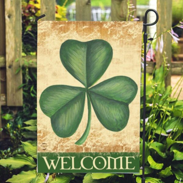St Patrick Day Flag, Shamrock Welcome House Flag, St Patrick’s Flag, St Patrick’s Day Garden Flag
