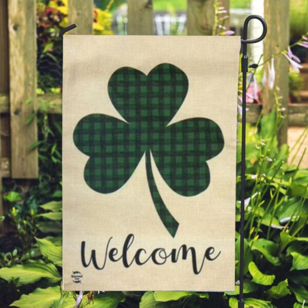St Patrick Day Flag, Welcome Shamrock St. Patrick’s Day Burlap House Flag, St Patrick’s Flag, St Patrick’s Day Garden Flag