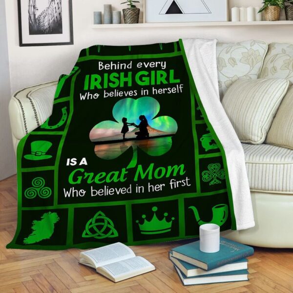 St Patrick’s Blanket, Behind Every Irish Girl Pre Fleece Throw Blanket St Patrick’s Day Gifts Fleece Blanket