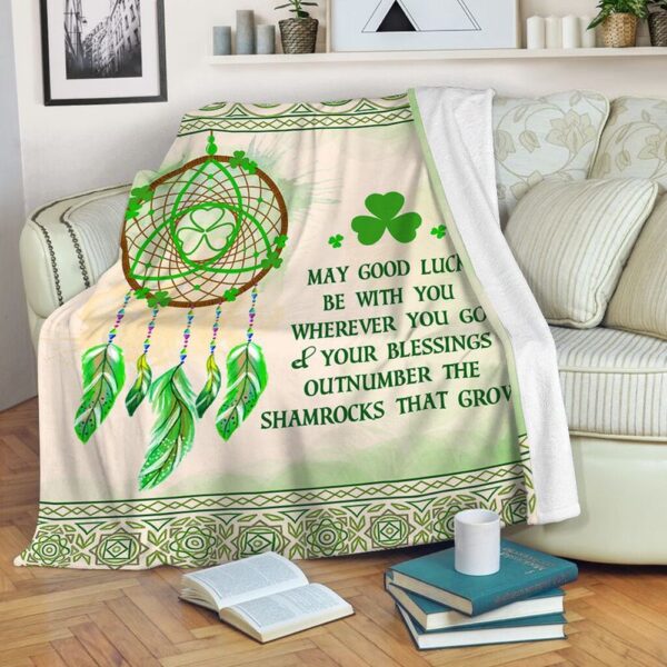 St Patrick’s Blanket, Irish Blessing May Good Luck Fleece Throw Blanket Lucky Clover Dreamcatchers Fleece Blanket