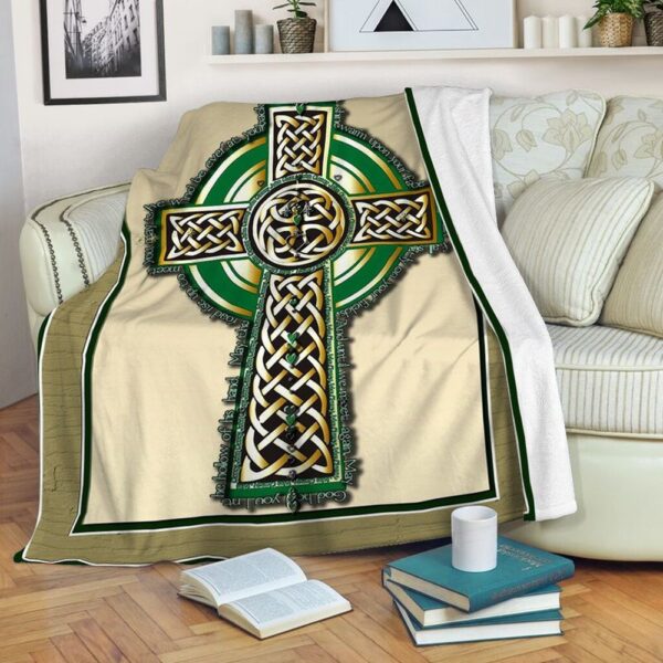 St Patrick’s Blanket, Irish Celtic Cross Fleece Throw Blanket Spring Decoration St Patrick’s Day Sofa Throw Gift Fleece Blanket