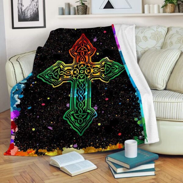 St Patrick’s Blanket, Irish Cross Watercolor Fleece Throw Blanket Irish Celtic Cross Irish Gift Fleece Blanket