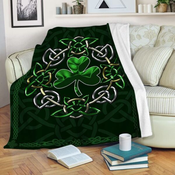 St Patrick’s Blanket, Irish Shamrock Celtic Knot Fleece Throw Blanket Patrick Day 2024 Fleece Blanket