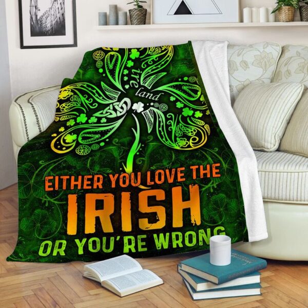 St Patrick’s Blanket, Irish Stylized Shamrock Green Fleece Throw Blanket Irish Land Irish St Patty Day 2024 Fleece Blanket