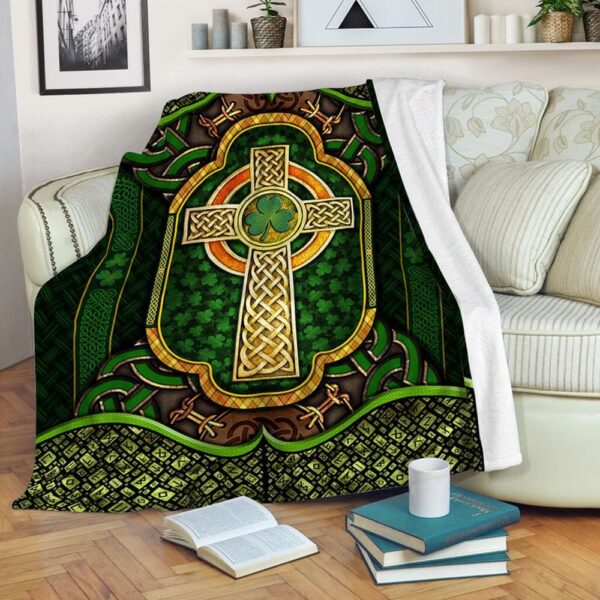 St Patrick’s Blanket, Irish With Cross Metal Fleece Throw Blanket Irish Theme Irish Roots Fleece Blanket