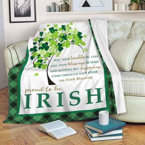 St Patrick’s Blanket, Proud To Be Irish Shamrock Fleece Throw Blanket Clover Tree Irish Pride Fleece Blanket