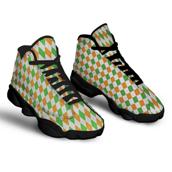 St Patrick’s Day Shoes, Argyle St Patrick’s Day Print Pattern Black Basketball Shoes, St Patrick’s Day Sneakers