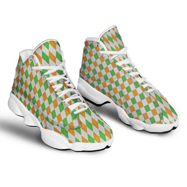 St Patrick’s Day Shoes, Argyle St Patrick’s Day Print Pattern White Basketball Shoes, St Patrick’s Day Sneakers