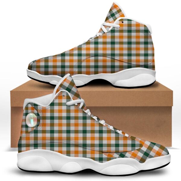 St Patrick’s Day Shoes, Buffalo Check St. Patrick’s Day Print Pattern White Basketball Shoes, St Patrick’s Day Sneakers