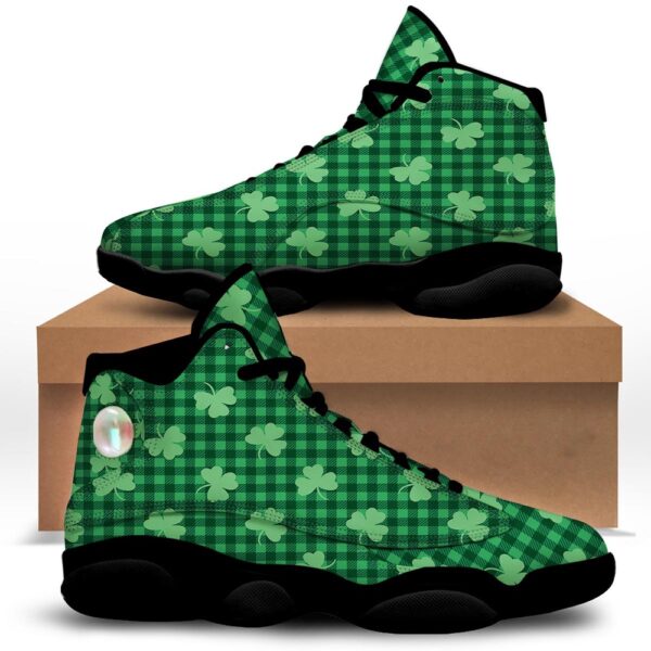 St Patrick’s Day Shoes, Buffalo Plaid St. Patrick’s Day Print Pattern Black Basketball Shoes, St Patrick’s Day Sneakers