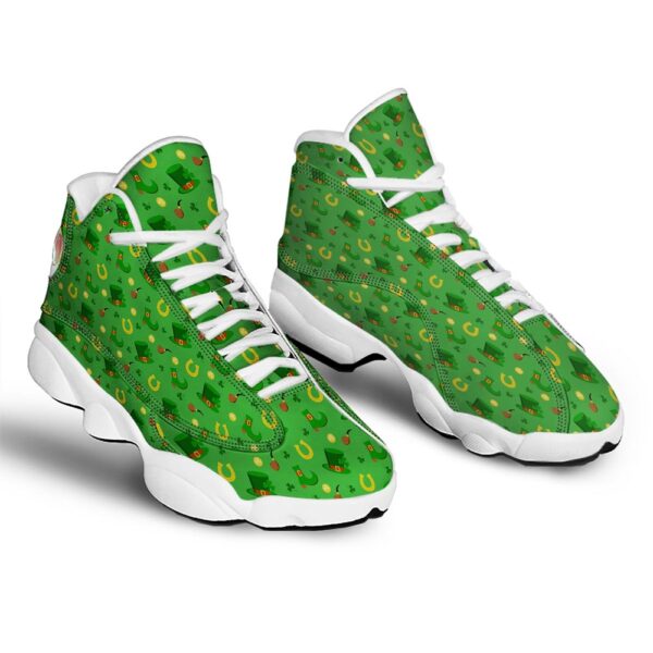 St Patrick’s Day Shoes, Celebration Saint Patrick’s Day Print Pattern White Basketball Shoes, St Patrick’s Day Sneakers