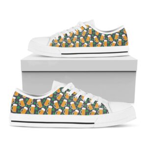 St Patrick’s Day Shoes, Clover And Beer St. Patrick’s Day Print White Low Top Shoes, St Patrick’s Day Sneakers