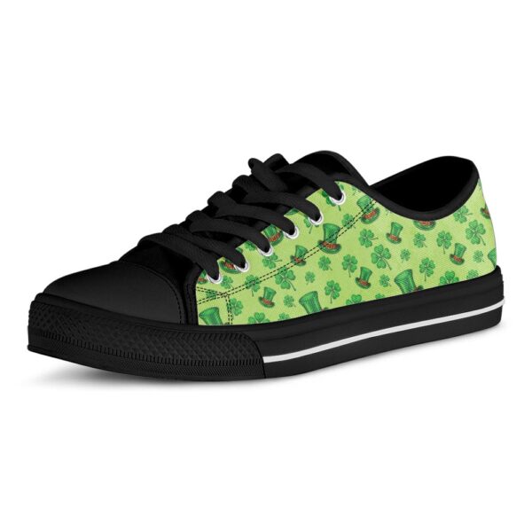 St Patrick’s Day Shoes, Clover And Hat St. Patrick’s Day Print Black Low Top Shoes, St Patrick’s Day Sneakers