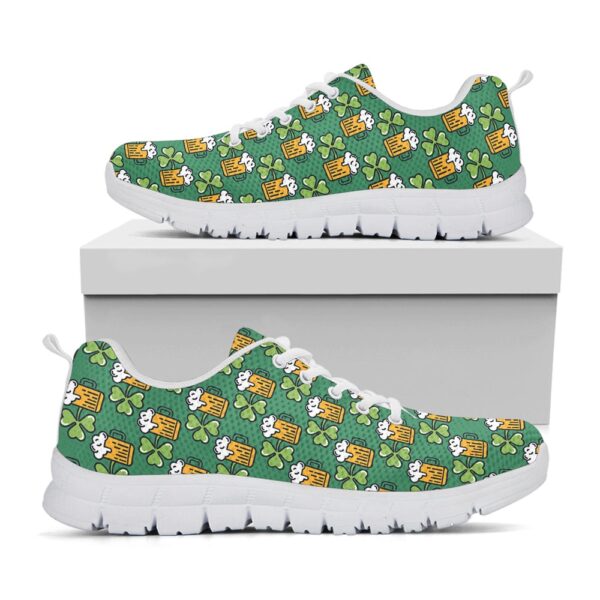 St Patrick’s Day Shoes, Cute Saint Patrick’s Day Pattern Print White Running Shoes, St Patrick’s Day Sneakers