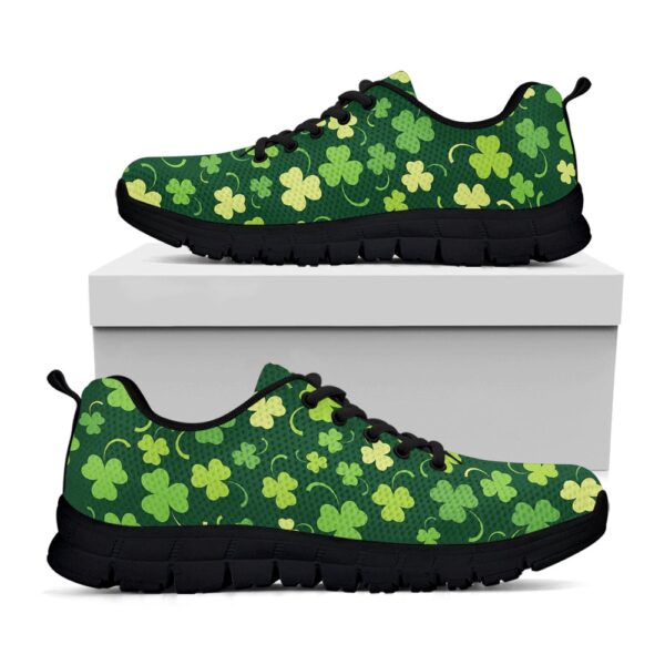 St Patrick’s Day Shoes, Green Clover Saint Patrick’s Day Print Black Running Shoes, St Patrick’s Day Sneakers