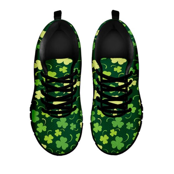 St Patrick’s Day Shoes, Green Clover Saint Patrick’s Day Print Black Running Shoes, St Patrick’s Day Sneakers